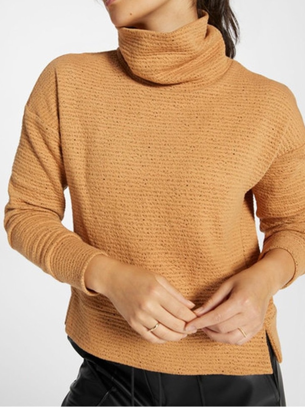 Calia by Carrie Underwood Women's Camel Ribbed Turtleneck Sweater